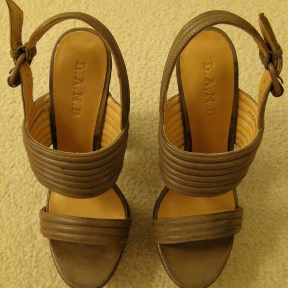 L.A.M.B. Madelle Chocolate Slingback Platform Sandal Heels Size 8M MSRP $285 - Picture 5 of 12